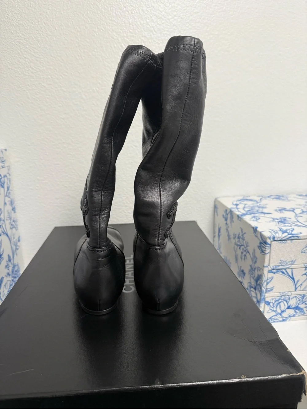 CHANEL Black Leather Boots with CC Logo